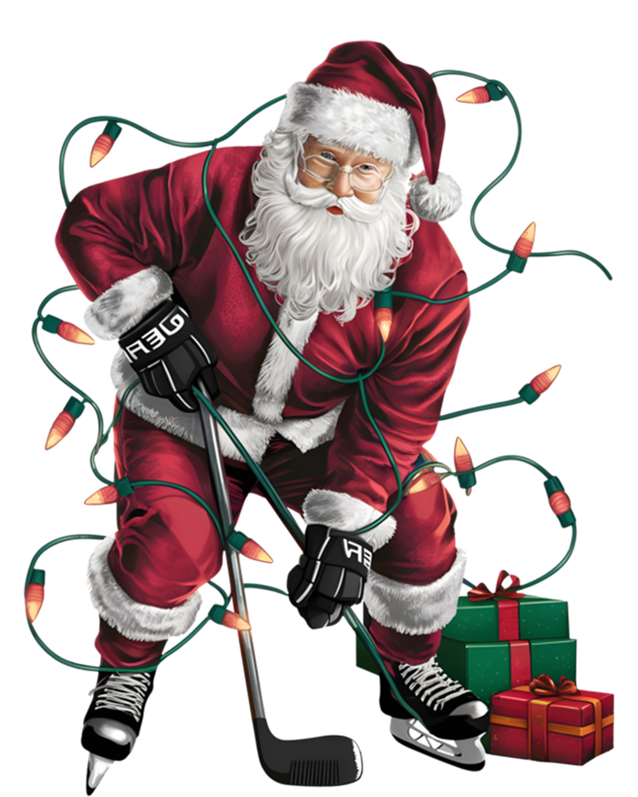 Xmas Lighting Santa Playing Hockey Christmas Gift T-Shirt