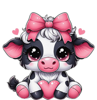 Dairy Cow Sitting Holding Heart Pin.K Coquette Bow Animal T-Shirt