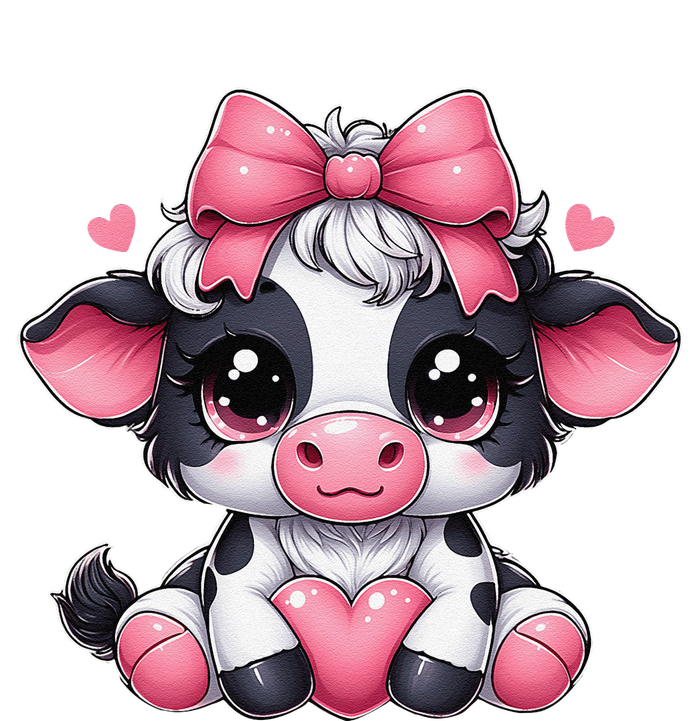 Dairy Cow Sitting Holding Heart Pin.K Coquette Bow Animal T-Shirt