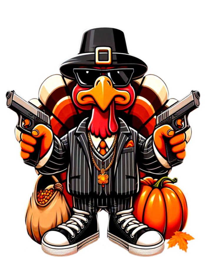 Gangster Thug Thanksgiving Turkey Gun Unhappy Angry Turkey Cool Gift T-Shirt