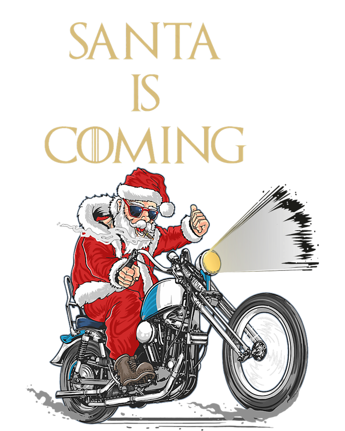 Santa Is Coming Cool Funny Santa Claus On Motorcycle T-Shirt