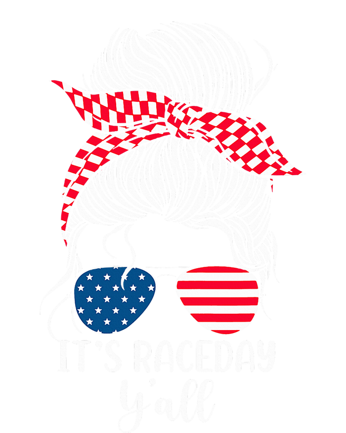 Dirt Track Racing Race Girl Usa American Flag Glasses Bun Ladies Long Sleeve Shirt