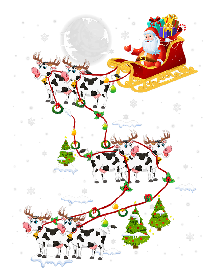 Santa With Cow Reindeer Sleigh Xmas Lights Cow Farmer Tie-Dye Long Sleeve Shirt