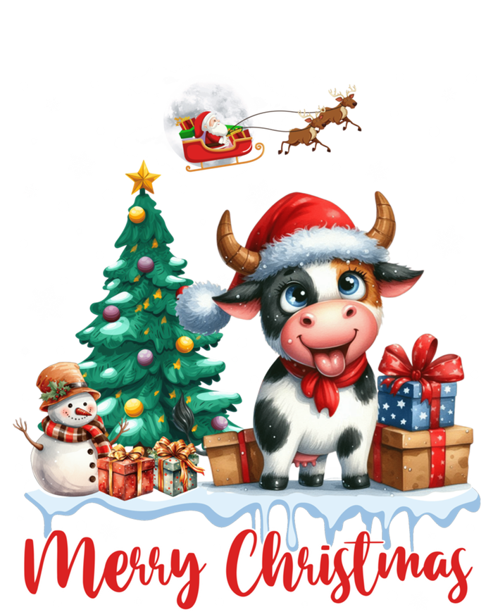 Merry Christmas Cute Cow Santa Hat Cow Lovers Christmas Tree Gift T-Shirt