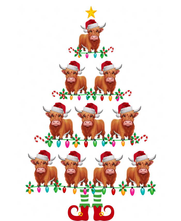 Funny Christmas Tree Lights Santa Hat Elf Highland Cow Xmas Tree Gift T-Shirt