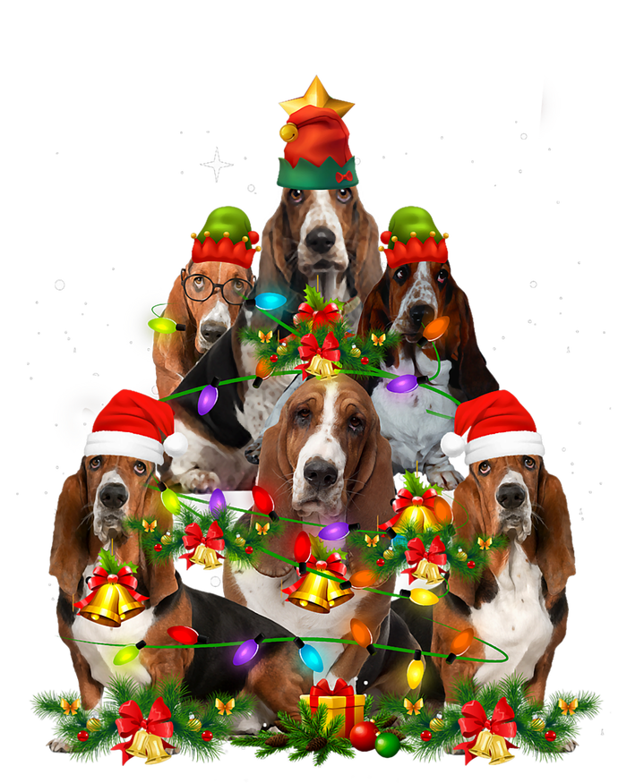 Basset Hound Christmas Tree Family Santa Hat Holiday Costume T-Shirt