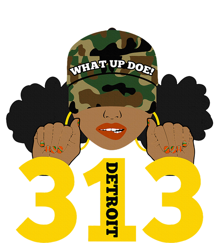 What Up Doe 313 Detroit Black Woman Camo Afro Puffs T-Shirt