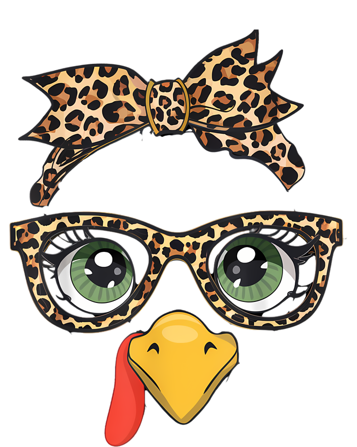 Leopard Print Thanksgiving Turkey Face Glasses Women Girl T-Shirt