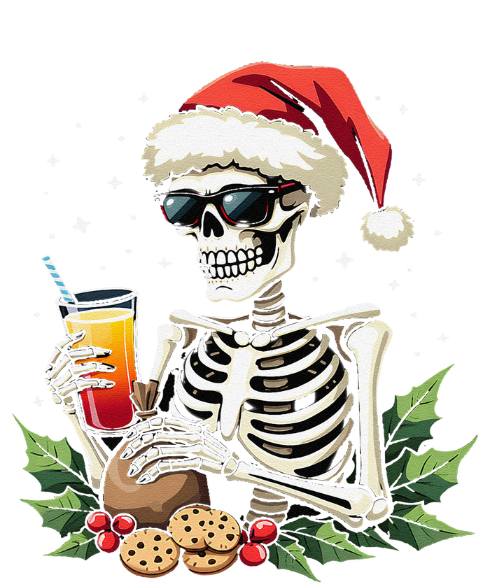 Funny Christmas Skeleton With Santa Hat Cookies & Drink T-Shirt