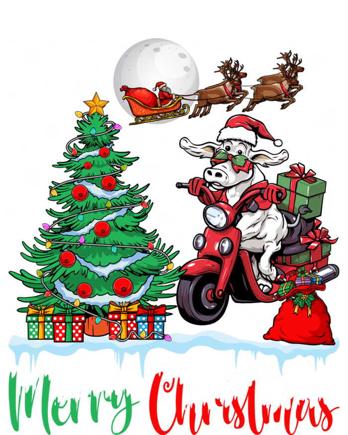 Cow Riding Motorcycle Santa Hat Xmas Merry Christmas Cow Gift T-Shirt