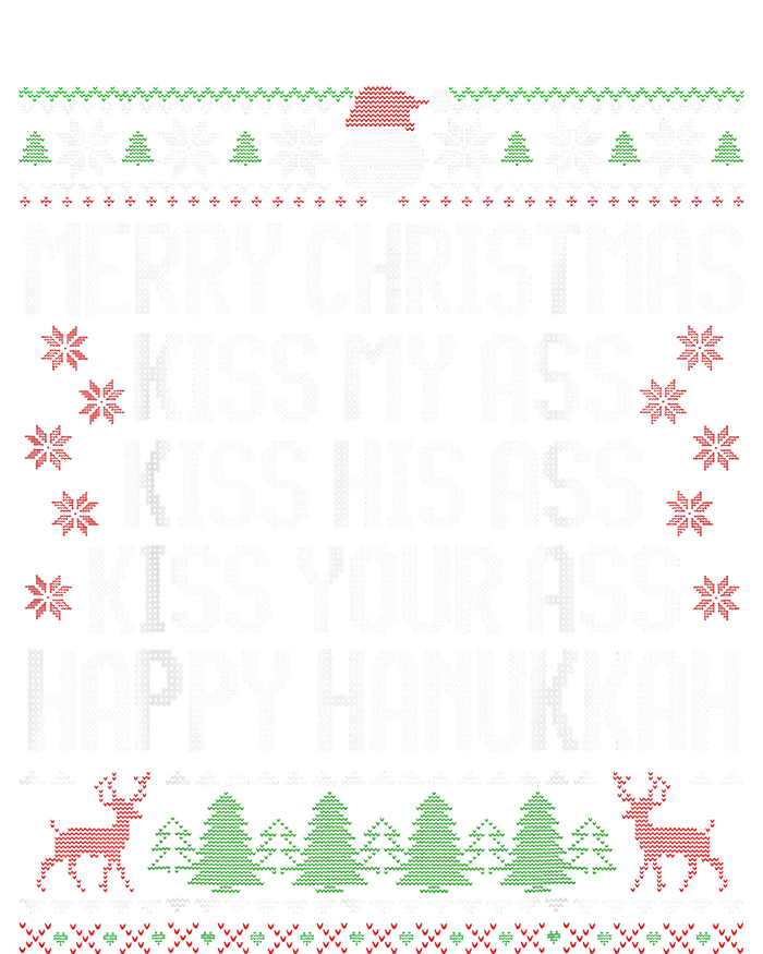 Happy Hanukkah Kiss My Ass His Ass Your Ass Merry Christmas Striped Beanie with Solid Band