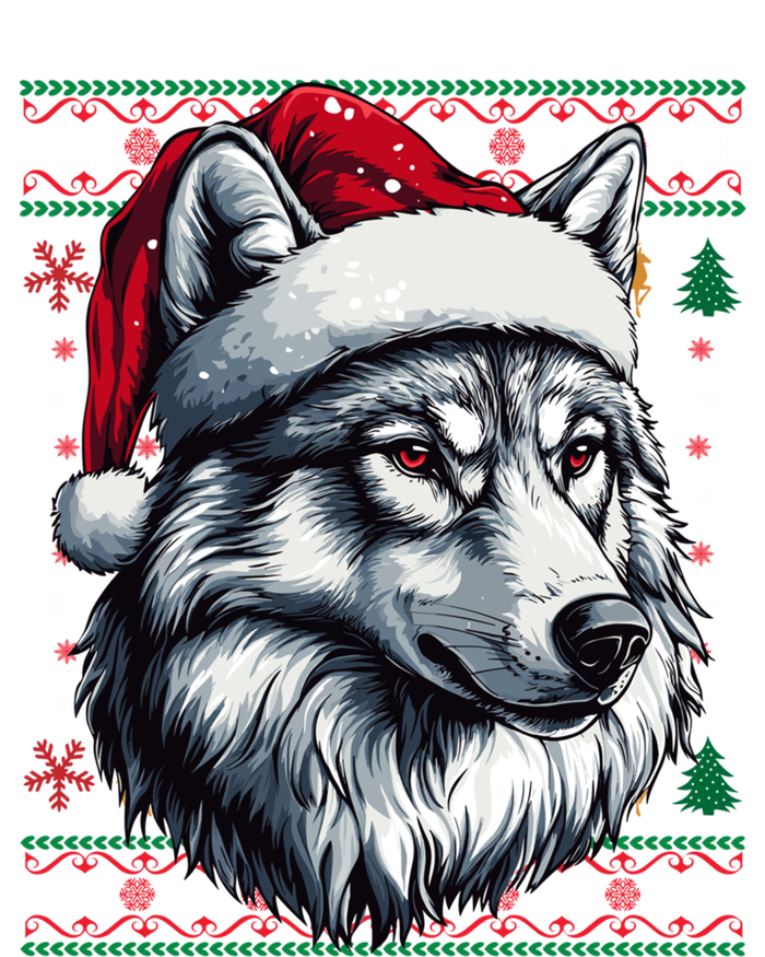 Wolf Santa Hat Ugly Christmas Funny Holiday Wolf Lover Gift Women's V-Neck T-Shirt