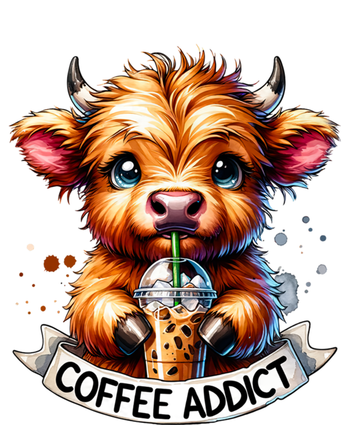 Cute Highland Cow Coffee Addict Gift V-Neck T-Shirt