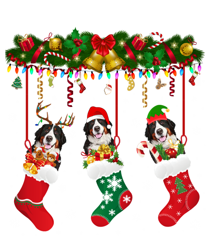 Bernese Mountain In Sock Xmas Reindeer Santa Elf Dog Gift T-Shirt