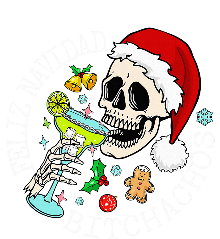 Feliz Navidad Bitchachos Funny Skull Spanish Merry Christmas Womens Funnel Neck Pullover Hood