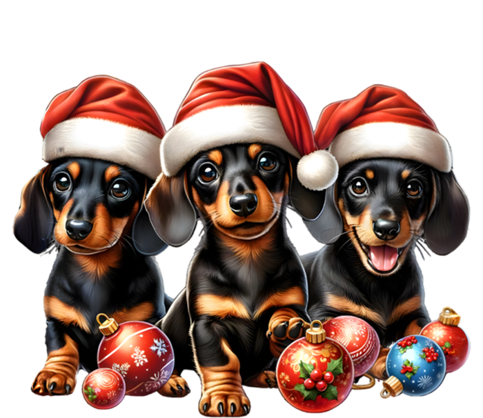 Cute Christmas Doxie Puppies In Santa Hats And Xmas Ornats Gift T-Shirt