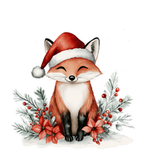 Fox Wearing Santa Hat Christmas Tree Festive Scene T-Shirt