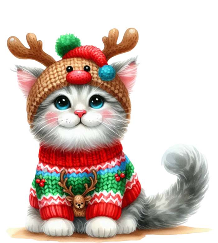 Cat Reindeer Hat Santa Christmas Funny Cat Xmas Swea Women's Flannel Pajama Set