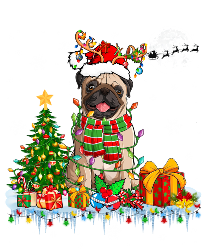 Santa Reindeer Pug Christmas Tree Lights Dog Lover Owner Gift Women's V-Neck T-Shirt