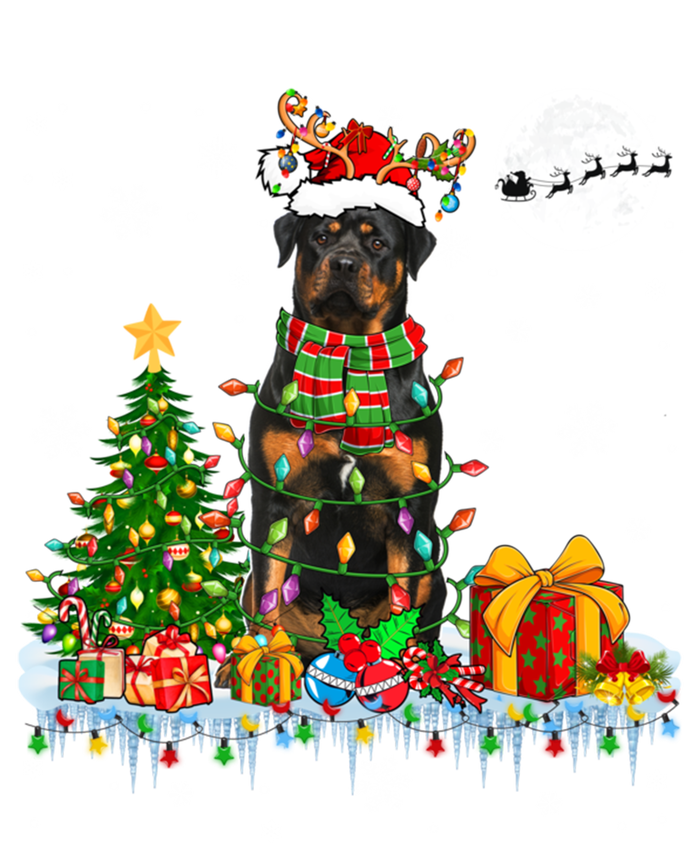 Santa Reindeer Rottweiler Christmas Tree Lights Dog Owner Gift Sustainable Knit Beanie