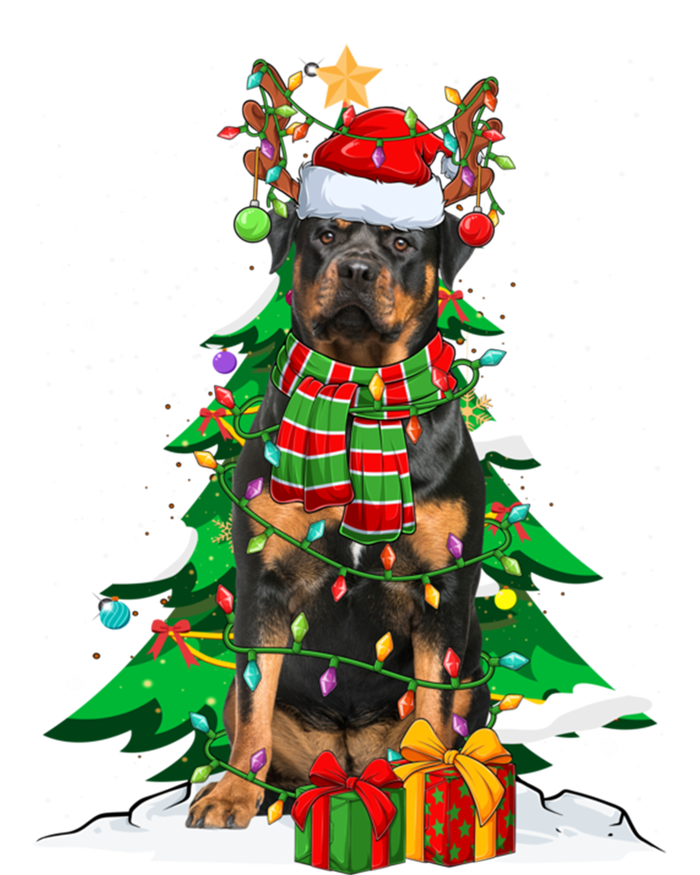 Santa Reindeer Rottweiler Dog Xmas Tree Lights Christmas Pjs Gift Women's Flannel Pajama Set