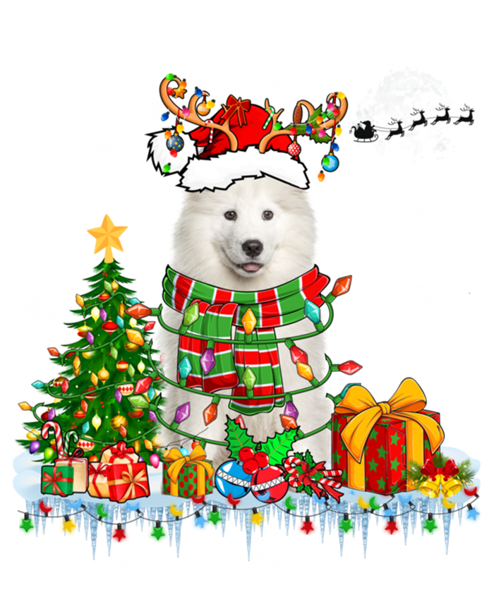 Santa Reindeer Samoyed Christmas Tree Lights Dog Lover Owner Cool Gift T-Shirt