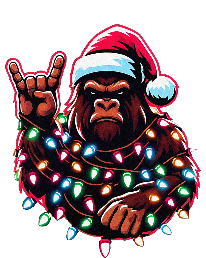 Bigfoot Santa Christmas Lights Funny Xmas Sasquatch Rock On T-Shirt