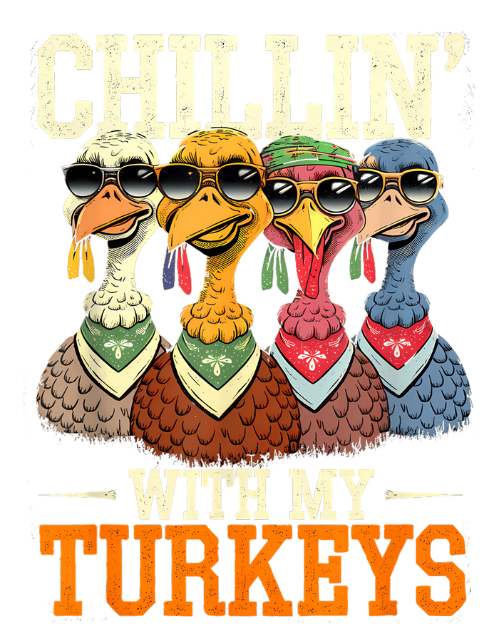 Funny Family Thanksgiving Chillin With My Turkeys Womens Cotton Relaxed Long Sleeve T-Shirt