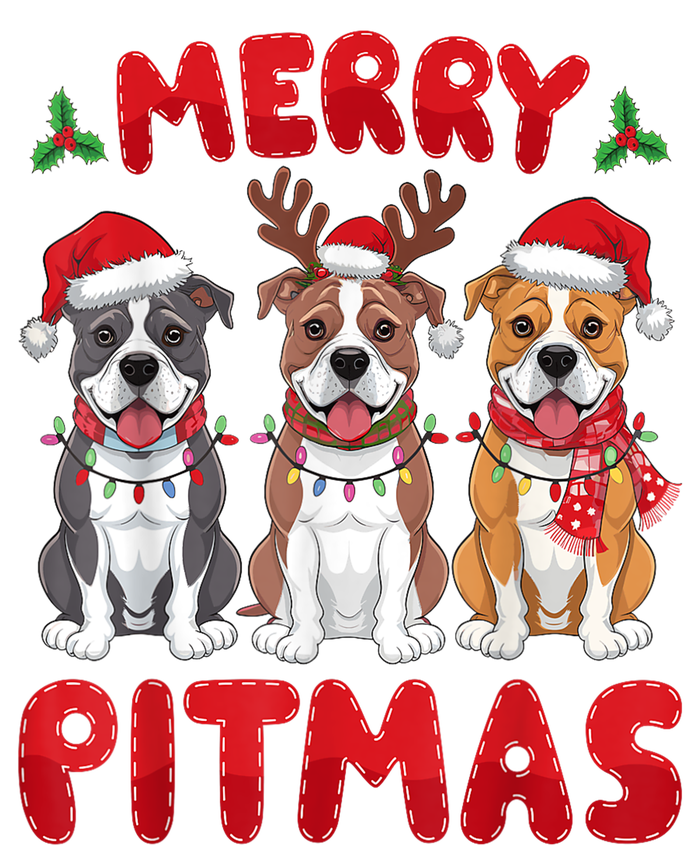 Merry Pitmas Pitbull Dog Santa Hat Xmas Lights Christmas Gift T-Shirt