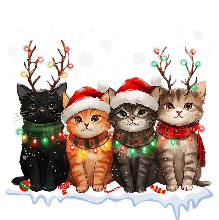 Cat Christmas Light Reindeer Santa Christmas Cat Lover T-Shirt