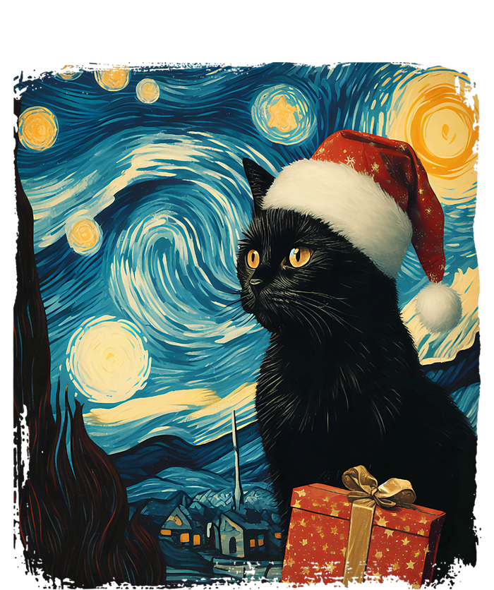 Christmas Black Cat Starry Night Van Gogh Retro Cat Art Xmas Tank Top