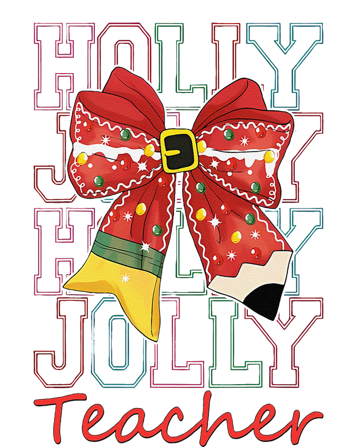 Holly Xmas Jolly Teacher Christmas Vibes Coquette Bow Retro T-Shirt