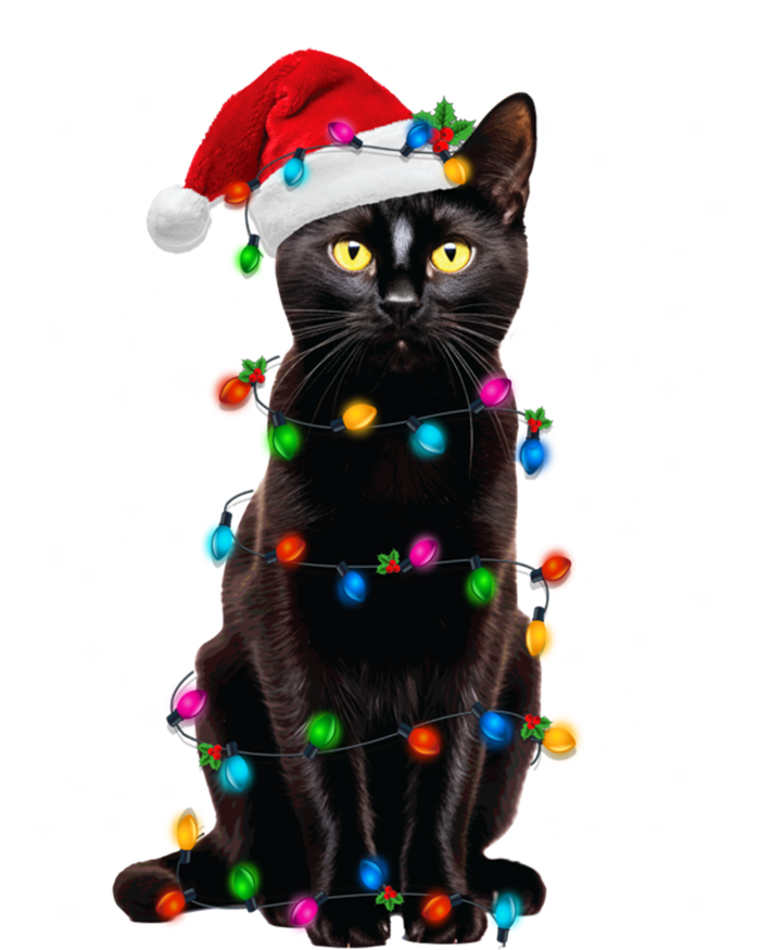 Black Cat Christmas Lights Santa Funny Cat Dad Mom Xmas Cool Gift T-Shirt