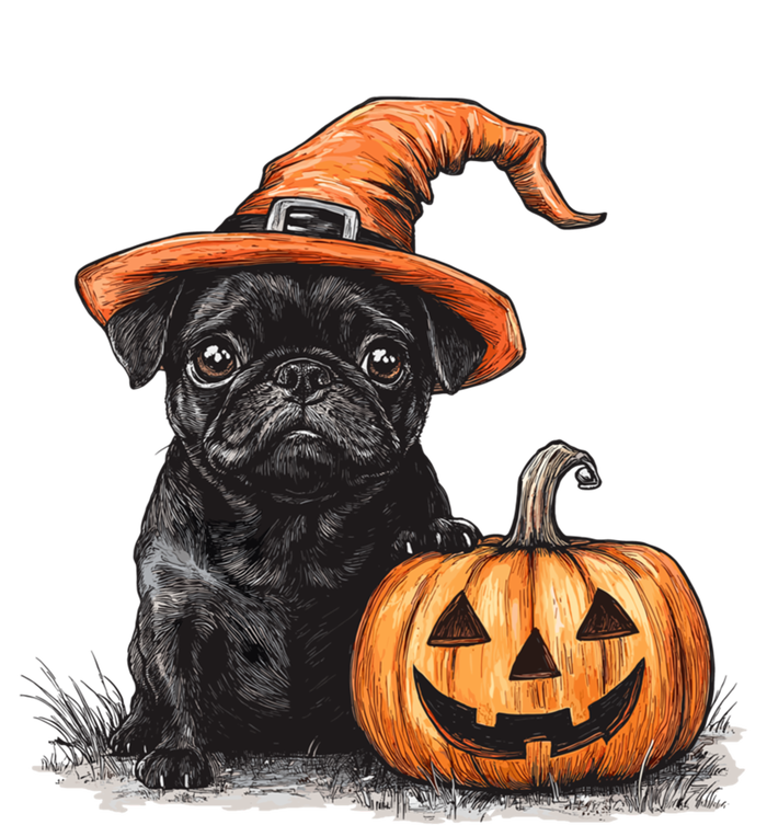 Black Pug With Witch Hat And Pumpkin Halloween Pug Mom Dog Cool Gift T-Shirt