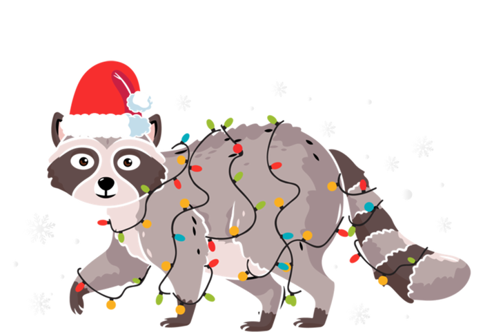 Raccoon Wearing Santa Hat Snowflakes Christmas Lights Gift T-Shirt