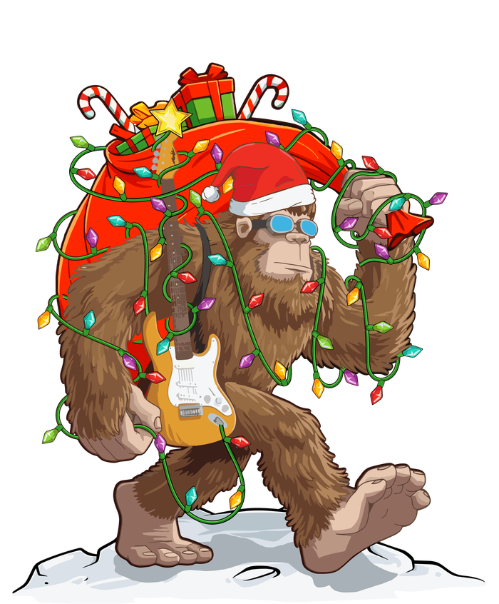 Funny Santa Bigfoot Christmas Lights Rock Sasquatch Believe T-Shirt