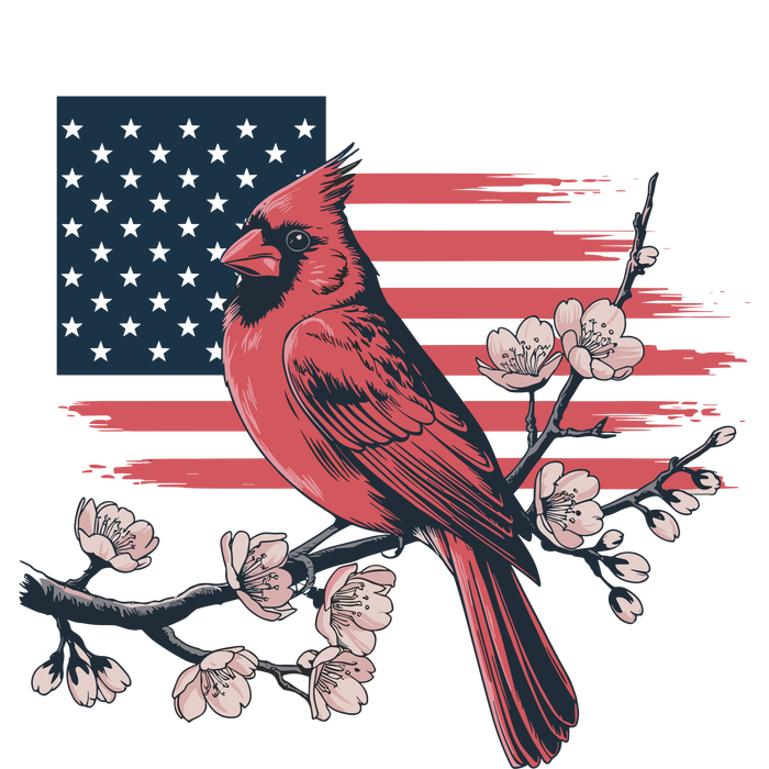 Red Cardinal Floral Flag Design Patriotic Birdwatching Cooling Performance Crew T-Shirt