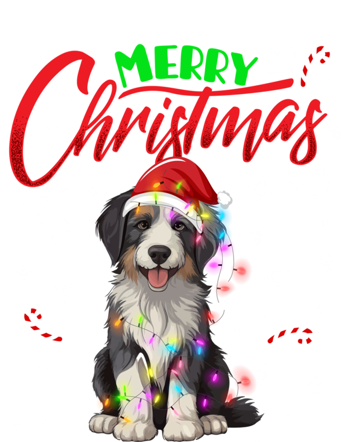 Merry Christmas Newfoundland Dog Santa Hat Lights Snowflakes Funny Gift T-Shirt