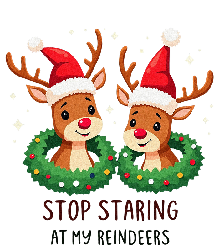 Funny Stop Staring At My Reindeers Boobs Ugly Gag Xmas T-Shirt