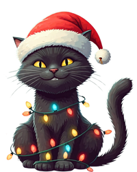 Funny Black Cat Santa Christmas Lights Cat Lover Kitty Xmas Meaningful Gift Pom Pom 12in Knit Beanie