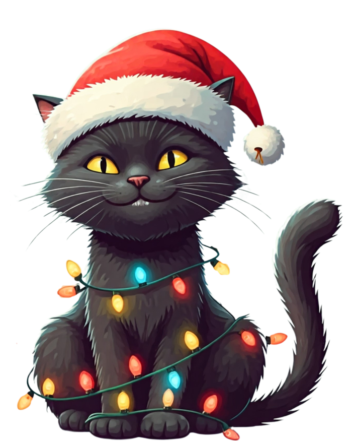 Funny Black Cat Santa Christmas Lights Cat Lover Kitty Xmas Meaningful Gift Pom Pom 12in Knit Beanie