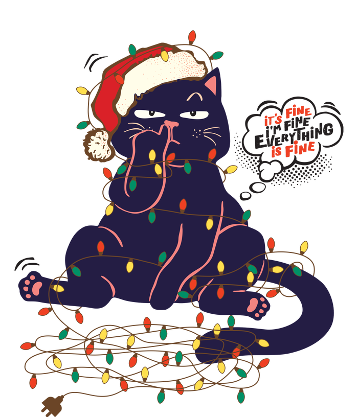 Funny Tangled Christmas Lights Cat Im Fine Everything Is Fine Button