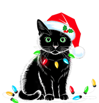 Black Cat Christmas Lights Santa Hat Funny Xmas Cat Lover Sustainable Knit Beanie