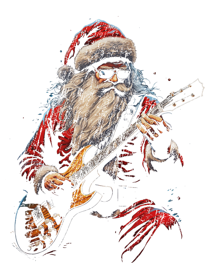 Rock Guitar Santa Claus Playing Guitar Funny Christmas Women's V-Neck T-Shirt