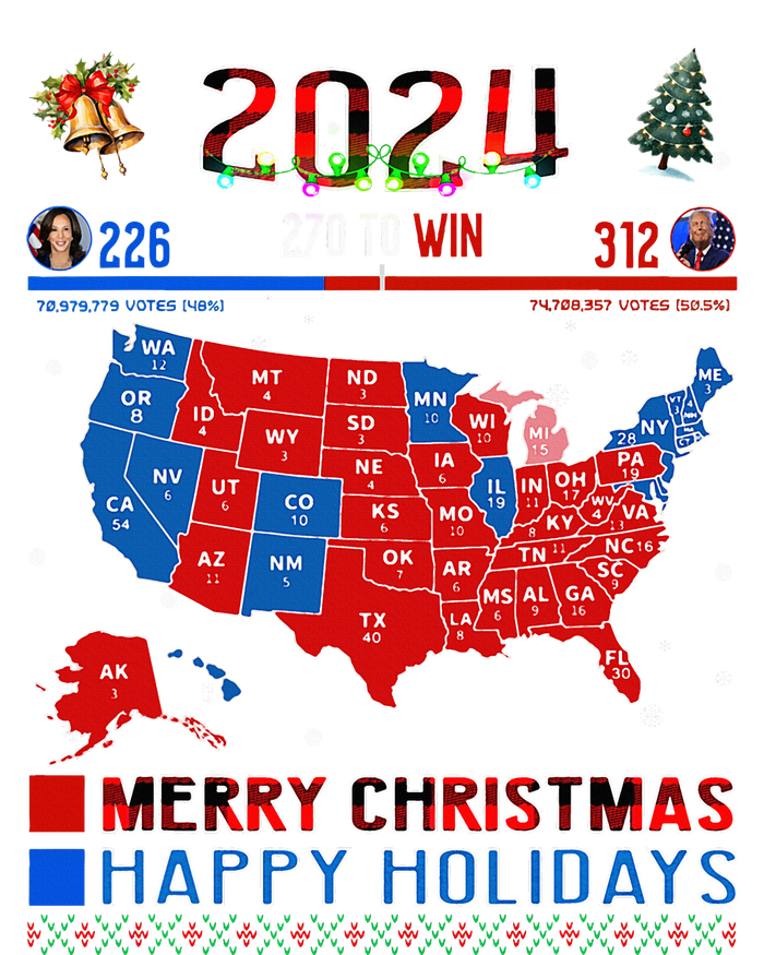 2024 Electoral Map Merry Christmas Trump Landslide Holiday Women's Long Sleeve Flannel Pajama Set 