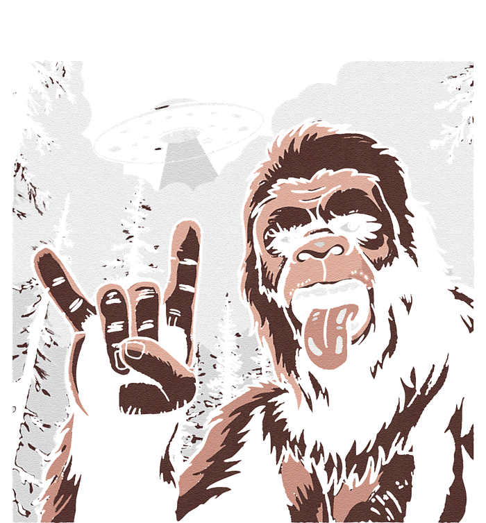 Funny Sasquatch Bigfoot Rock On Selfie With Ufo Alien T-Shirt