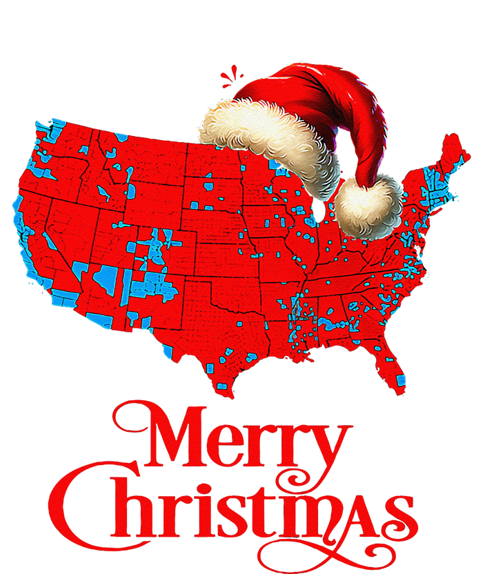 Trump Election Map Merry Christmas Holiday Santa Hat Xmas Tall Long Sleeve T-Shirt