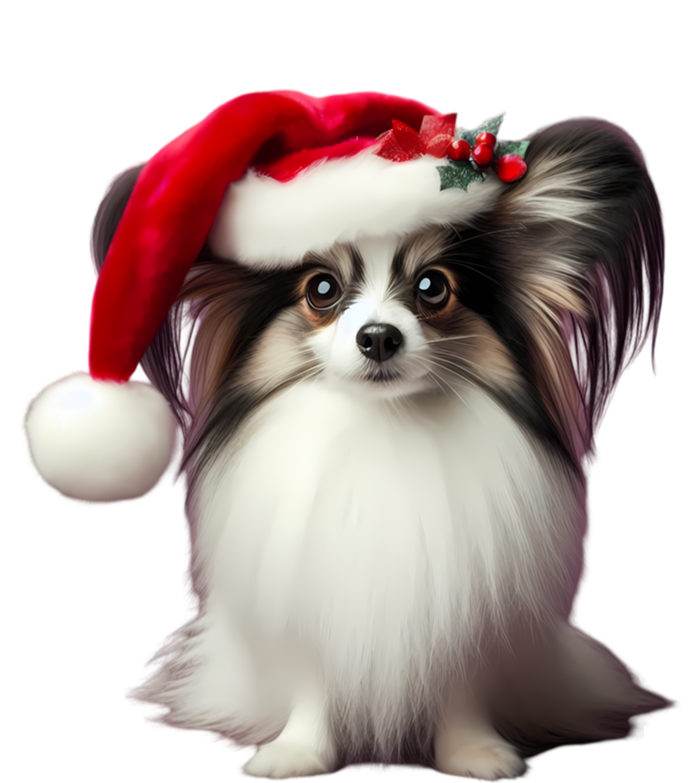 Papillion With Santa Hat Christmas Xmas Dog Owner Mom Dad Funny Gift T-Shirt