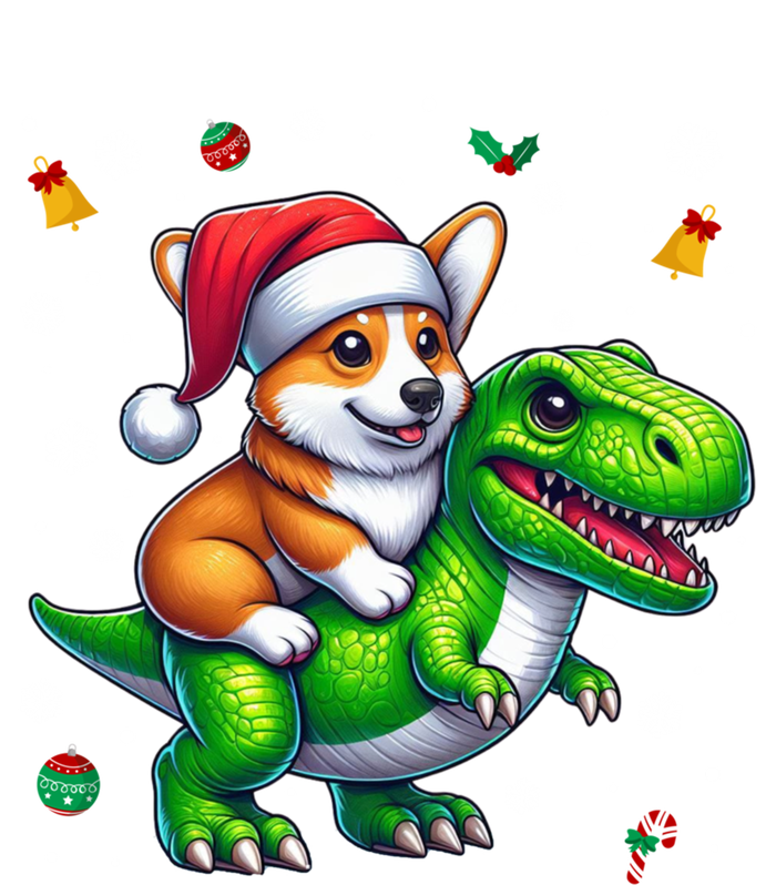 Funny Christmas Corgi Riding Dinosaur Santa Hat Snowflakes Gift T-Shirt