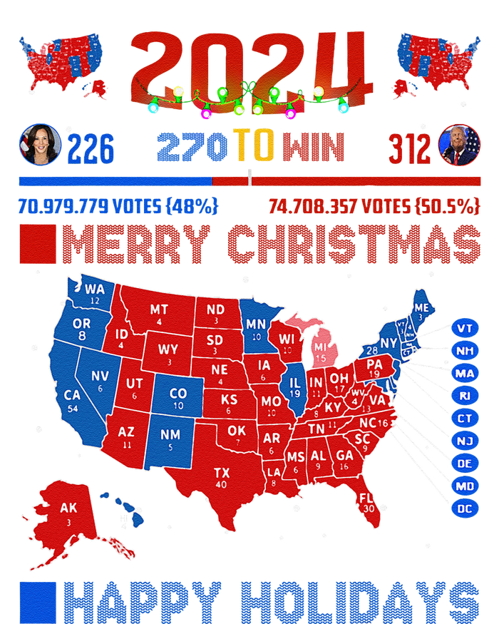 2024 Electoral Map Merry Christmas Trump Landslide Holiday T-Shirt